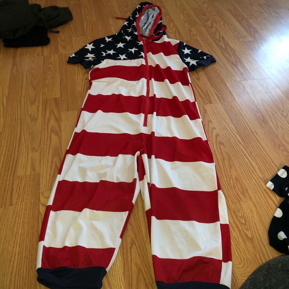 American flag short sleeve knee high jumpsuit